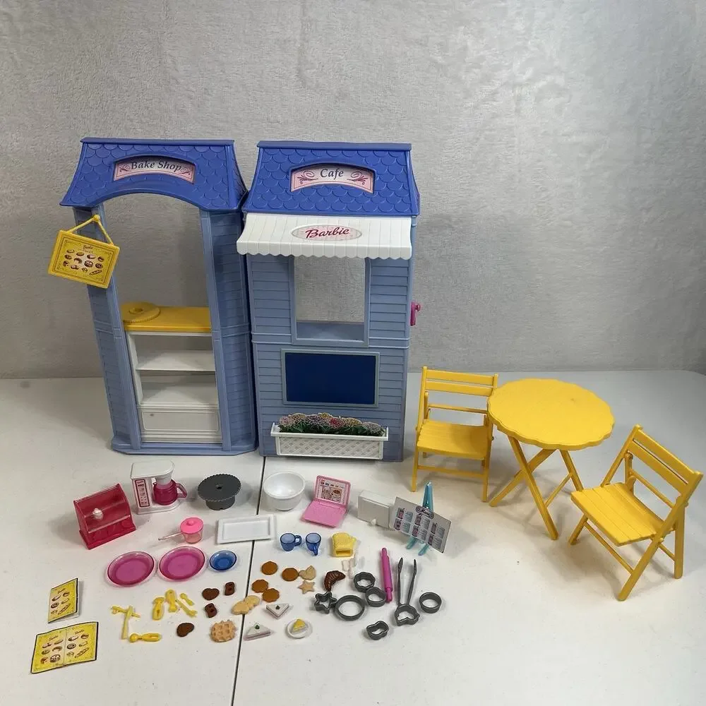 Vintage Barbie Doll Bake Shop Cafe Playset‎ Patio Table Chairs Accessories